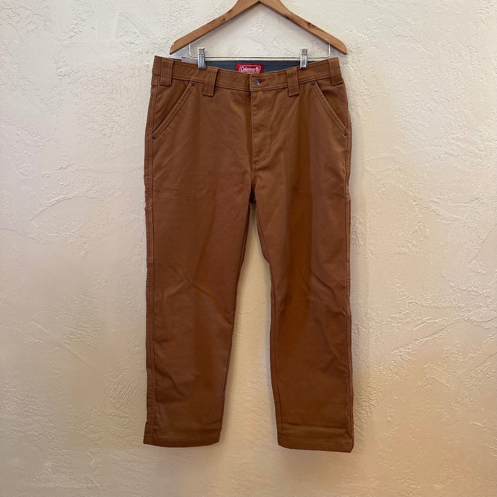 Coleman Men’s Fleece Lined Utility Work Pants 36x32 Toffee Brown Stretch NWT
